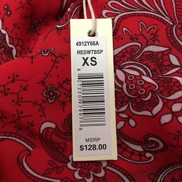 MAX Studio Asymmetrical Handkerchief Hanky Hem Red Graphic Print Butterflies - Picture 9 of 12